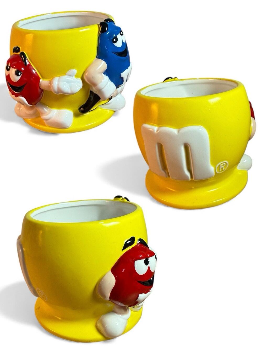 M&M Mars Candy Bowl Red & Blue Yellow Jar M&M's Ceramic 3D 4.75” Inches Tall